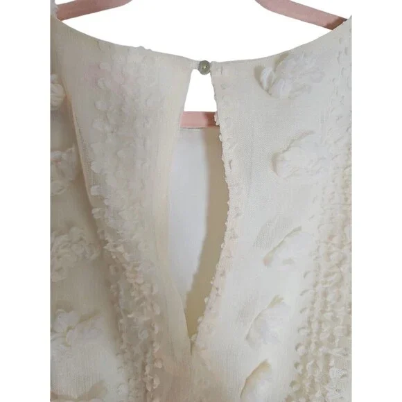 Pink Lily Long Shear Balloon Sleeves Swiss Dot Dress Beige Women Sz M Lined - Picture 5 of 11